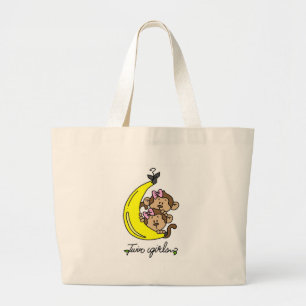 Monkeys Twin Girls T-shirts and Gifts Large Tote Bag
