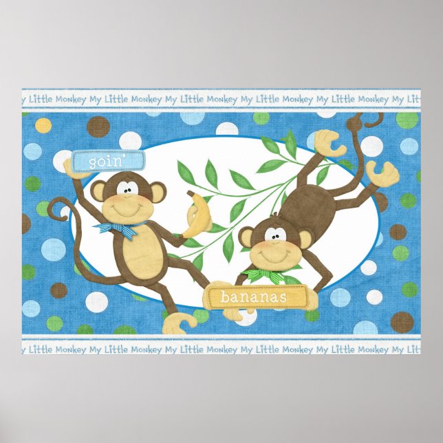 Monkeys Wall Mural Poster Baby Nursery Kids Room (Front)