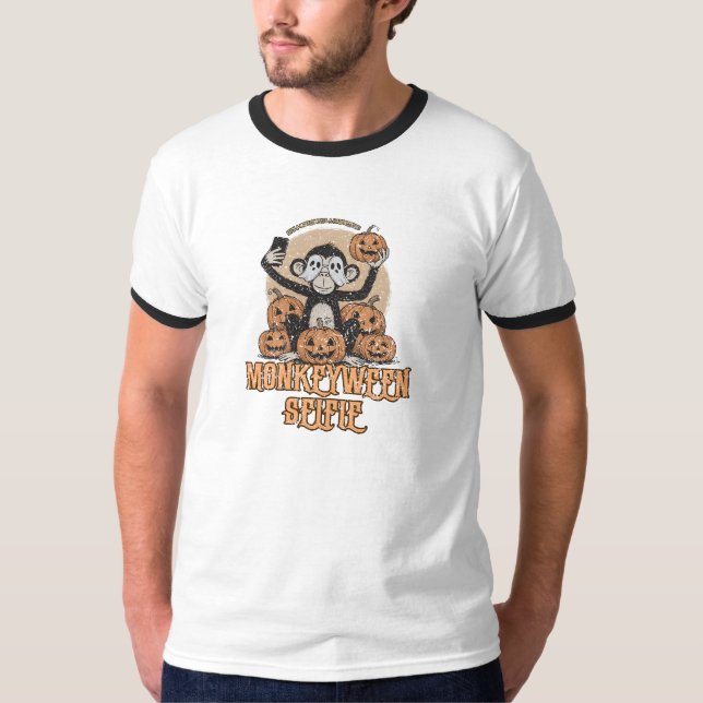 Monkeyween Selfie – Vintage Halloween  T-Shirt (Front)