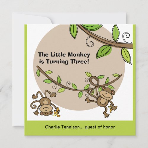 Monkey Little Swinger Birthday Invitations