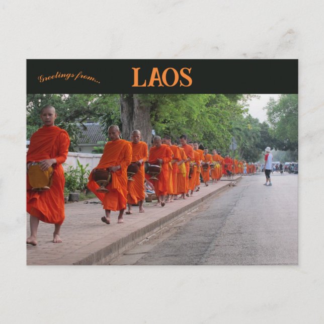 Monks in Luang Prabang Laos Postcard (Front)