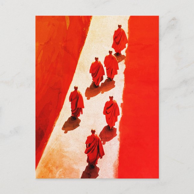Monks Walking Red Robe Spiritual Journey Postcard (Front)