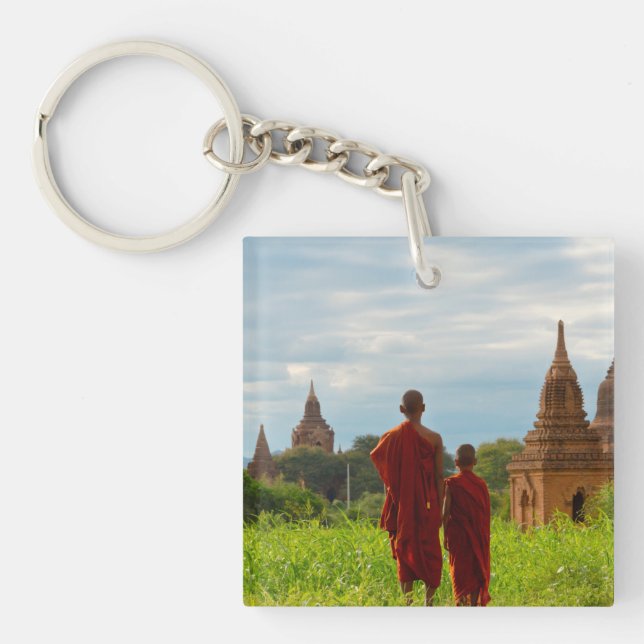 Monks with Ancient Temples Keychain (Front)