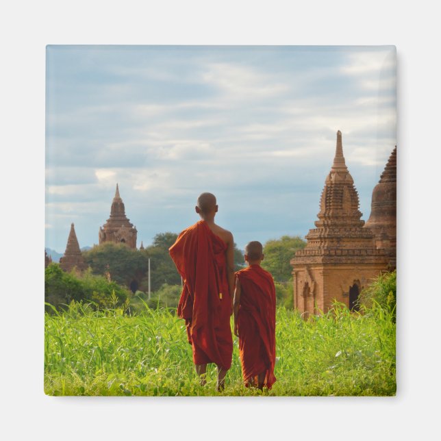 Monks with Ancient Temples Magnet (Front)