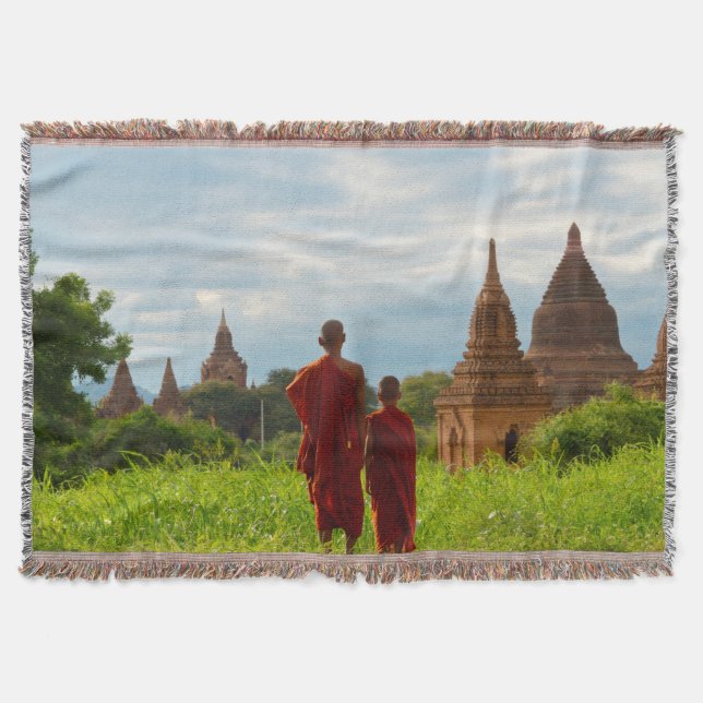 Monks with Ancient Temples Throw Blanket (Front)