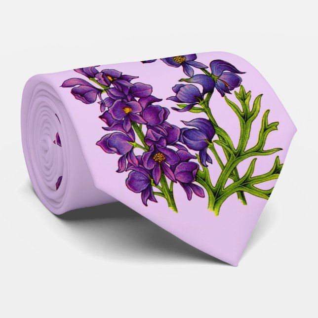 monkshood flowers print  neck tie (Rolled)