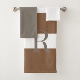 Monnogram Taupe and brown Bath Towel Set