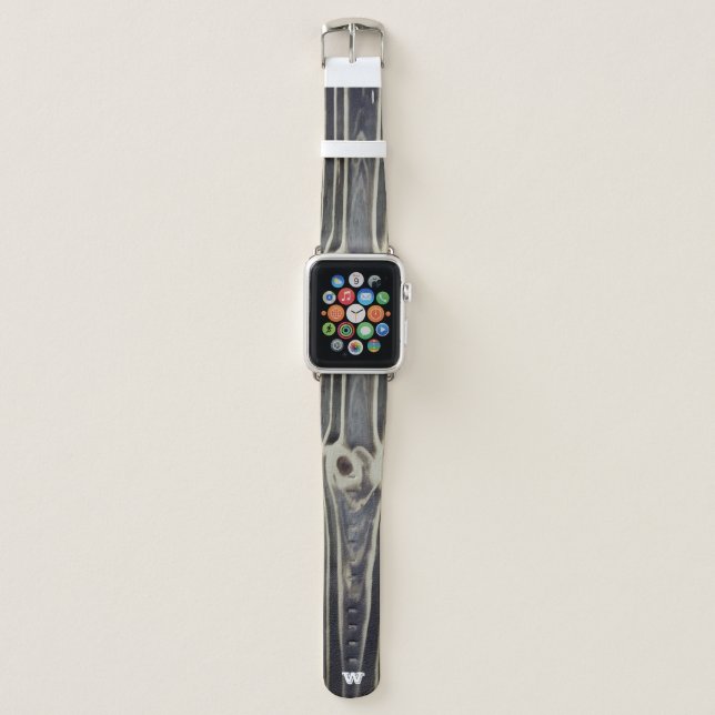 Monnogrammed Gray Woodgrain Apple Watch Band (Front)