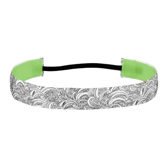 Mono black white paisley pattern hairband athletic headband (Front)