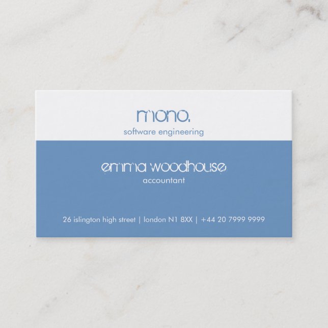 Mono Cornflower Blue & White Business Card (Front)