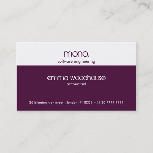 Mono Eggplant Purple &amp; White Business Card