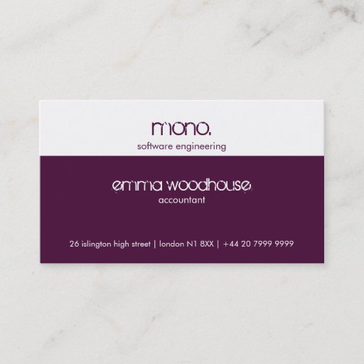 Customizable Mono Eggplant Purple &amp; White Business Card