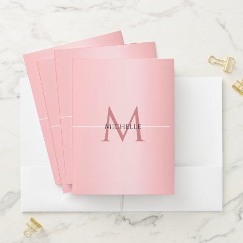 Mono gram Template Modern Elegant Rose Gold Pocket Folder