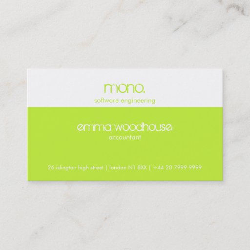 Customizable Mono Green &amp; White Business Card