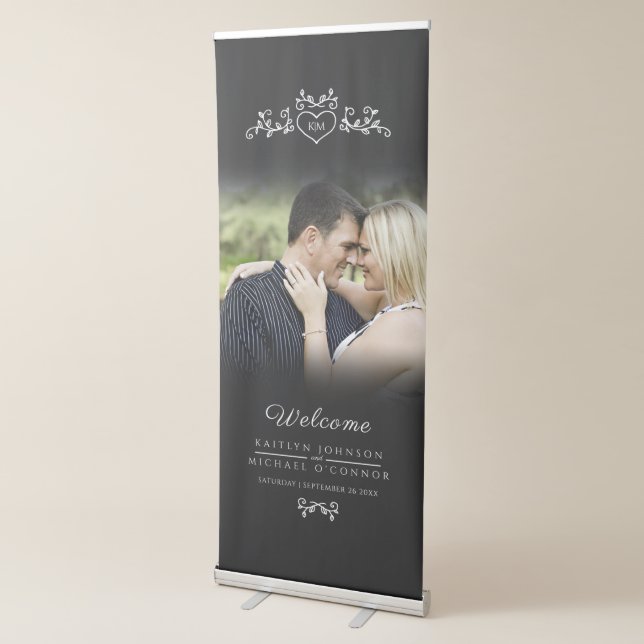 Mono leaves wedding photo heart retractable banner (3/4)