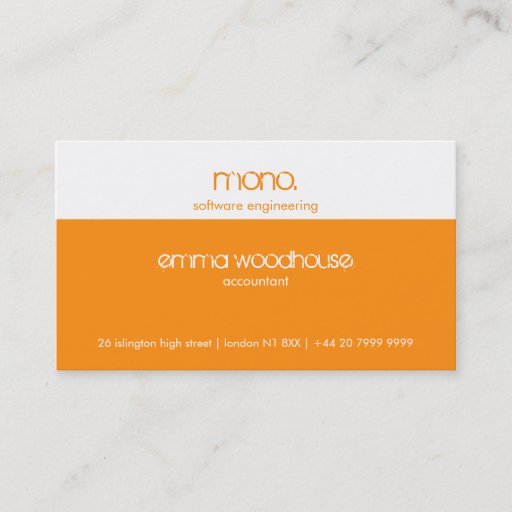 Customizable Mono Orange &amp; White Business Card