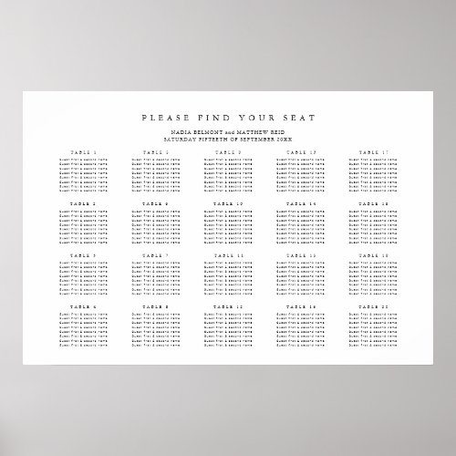 Mono simple wedding 20 table seating chart