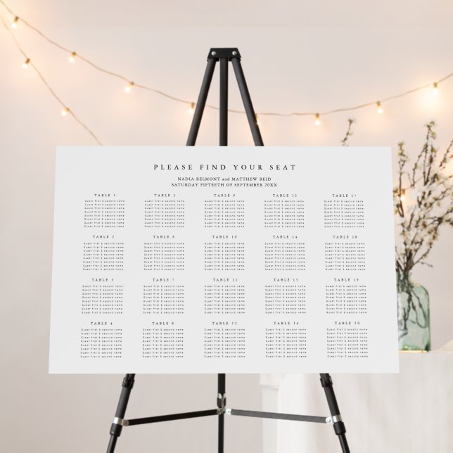 Mono simple wedding 20 table seating chart foam board (In Situ (Stand))