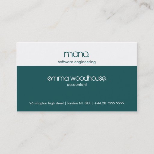 Customizable Mono Teal &amp; White Business Card