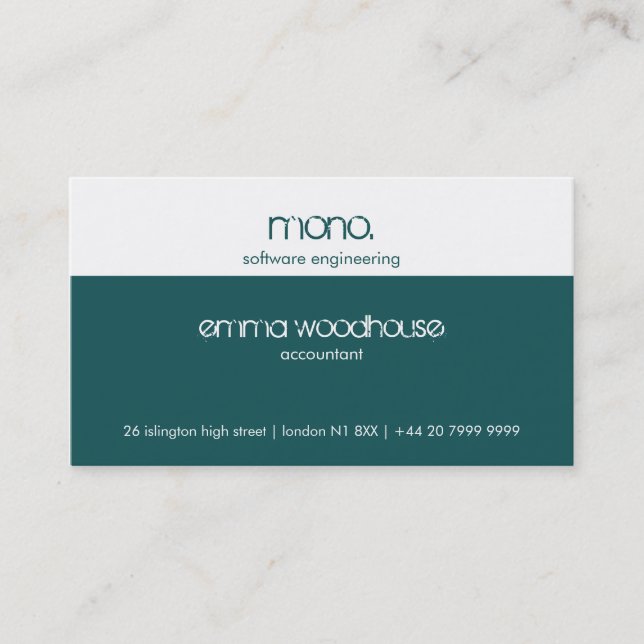 Mono Teal & White Business Card (Front)