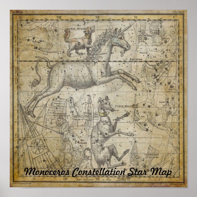 Monoceros Unicorn Star Map Constellation Astronomy Poster (Front)