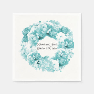 Monochromatic Aqua Blue Wreath Paper Napkins