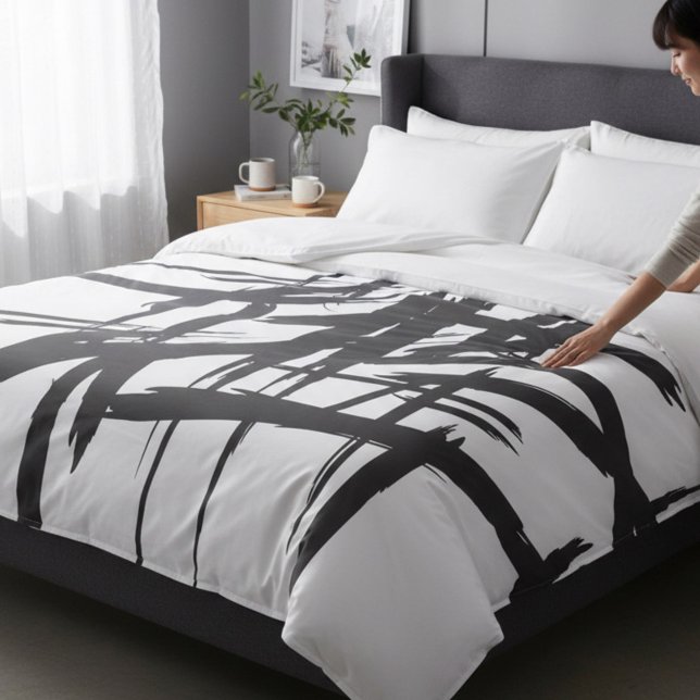 Monochromatic Black and White Abstract Duvet Cover (Abstract modern black and white duvet cover.)