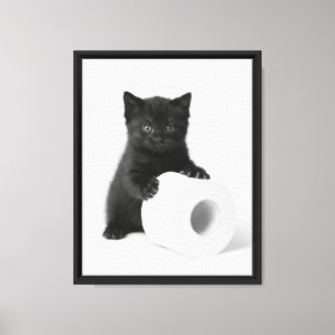  Monochromatic Black Kitten Guarding Toilet Paper Canvas Print