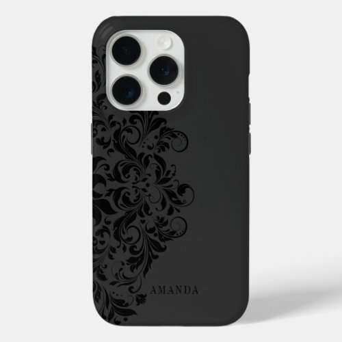 Monochromatic black swirl mandala monogram iPhone 15 pro case