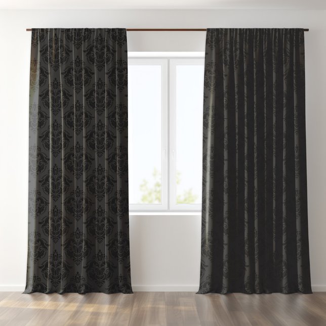 Monochromatic black themed damask pattern two blackout curtains (Creator Uploaded)