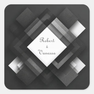 Monochromatic Black White Geometric Diamond Square Sticker