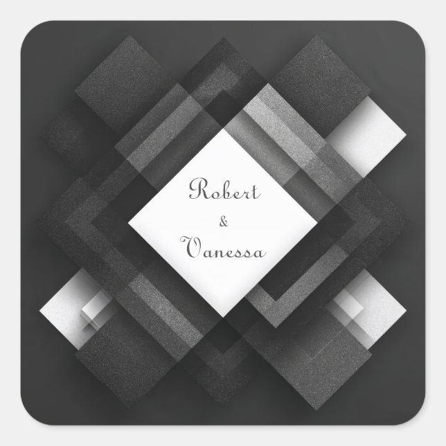 Monochromatic Black White Geometric Diamond Square Sticker (Front)