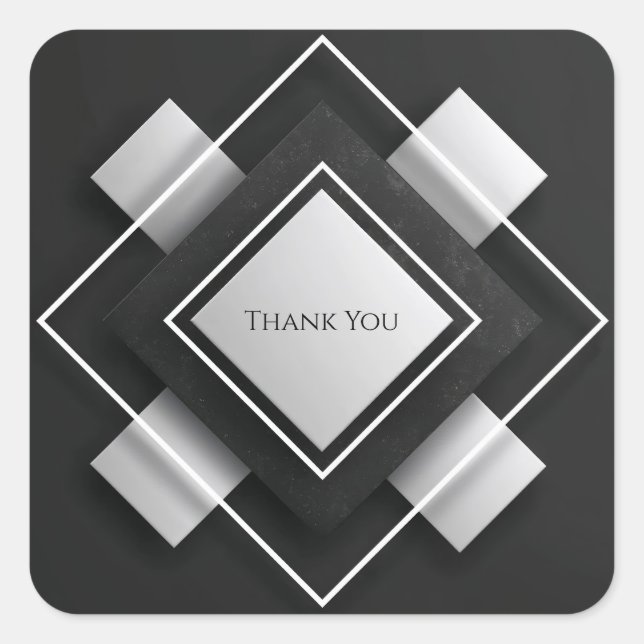 Monochromatic Black White Textured Diamond Layered Square Sticker (Front)