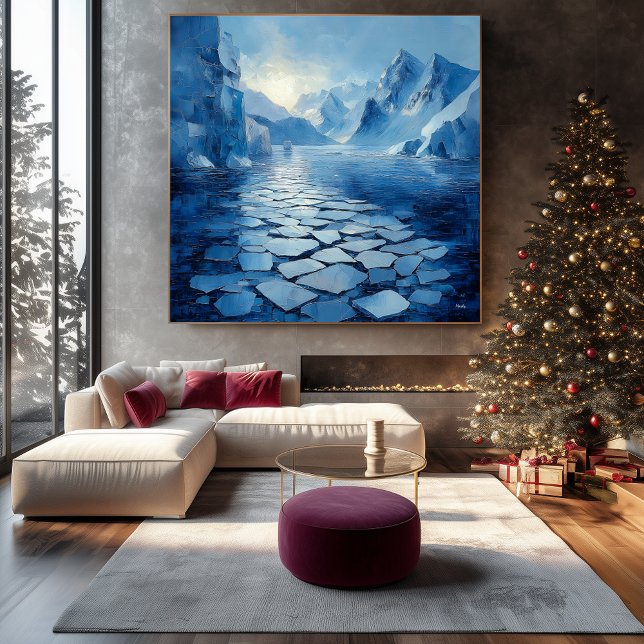 Monochromatic Blue Abstract Arctic Landscape Canvas Print (Creator Uploaded)
