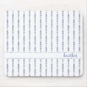 Monochromatic Blue Abstract Pattern Custom Name Mouse Pad