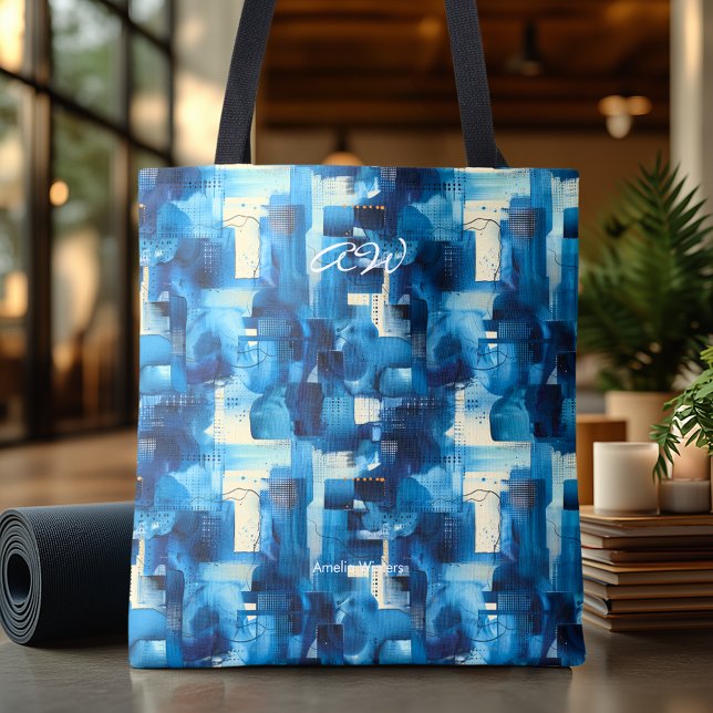Monochromatic Blue Abstract Personalized Tote Bag (Creator Uploaded)