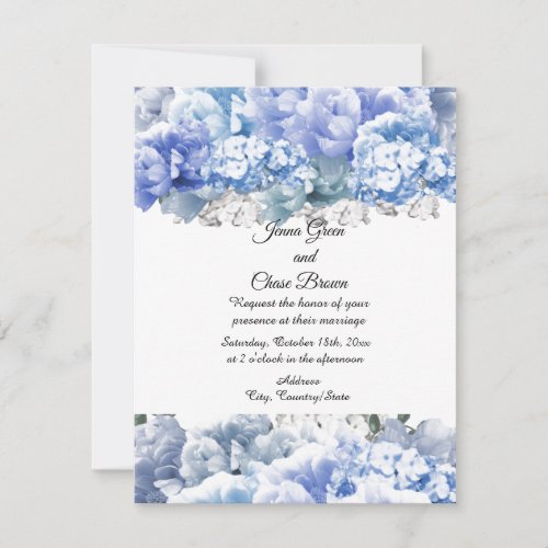Monochromatic Blue Bouquet Wedding Invitation