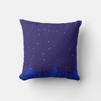 Monochromatic Blue Christmas Scene with Snow Throw Pillow
