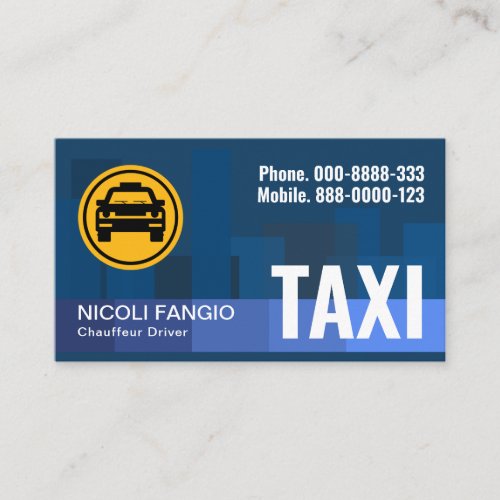 Monochromatic Blue City Skyline Silhouette Taxi Business Card