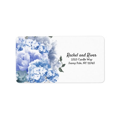 Monochromatic Blue Floral Address Label