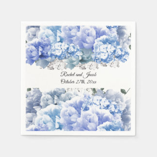 Monochromatic Blue Floral Wedding Paper Napkins