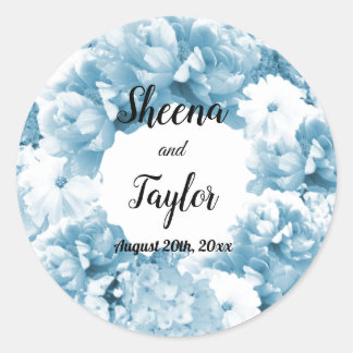 Monochromatic Blue Floral Wreath Wedding Sticker