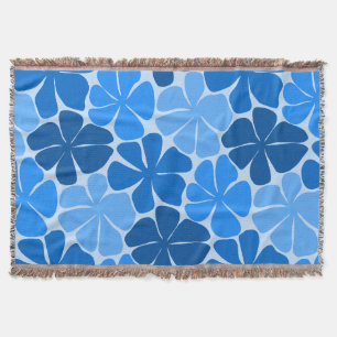 Monochromatic Blue Retro Flower Throw Blanket