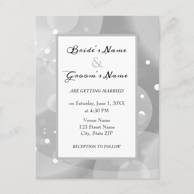 Monochromatic bokeh wedding invitation postcard (Front)