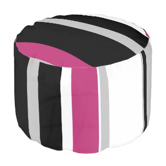 Monochromatic Bold Fuchsia Stripe Round Pouf