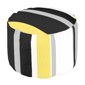Monochromatic Bold Yellow Stripe Sturdy Round Pouf
