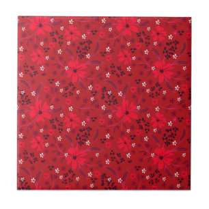 Monochromatic bright red retro floral pattern. ceramic tile