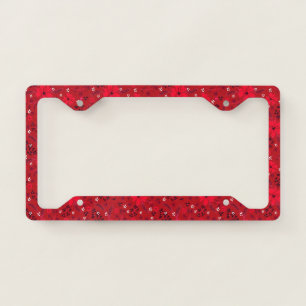 Monochromatic bright red retro floral pattern. license plate frame