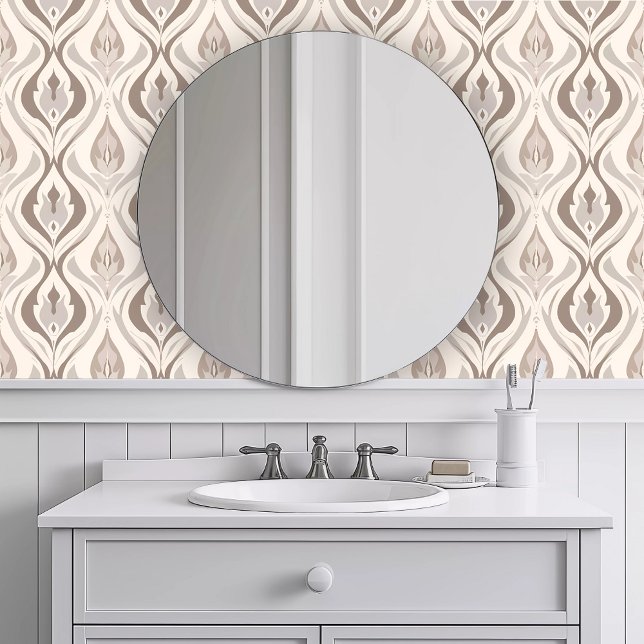 Monochromatic Brown Whisps Wallpaper (Monochromatic Brown Whisps Wallpaper in a white bathroom.)