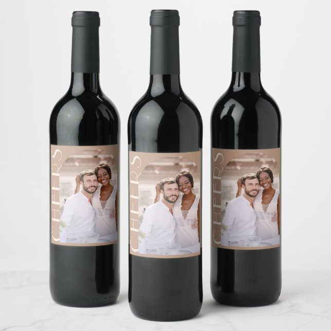 Monochromatic Cheers Arch Photo Wedding Wine Label (Bottles)